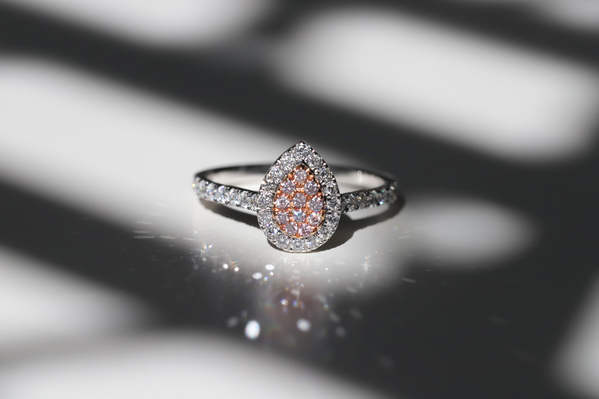Pear shaped Argyle diamond ring