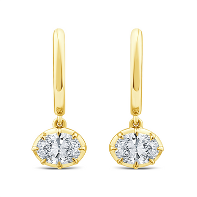 9ct Yellow Gold Oval Lab Grown Diamond Huggie Drops - alternate