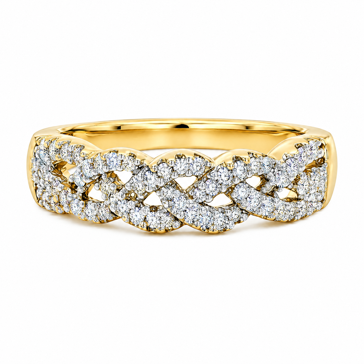 9ct Yellow Gold Diamond Set Intertwined Ring