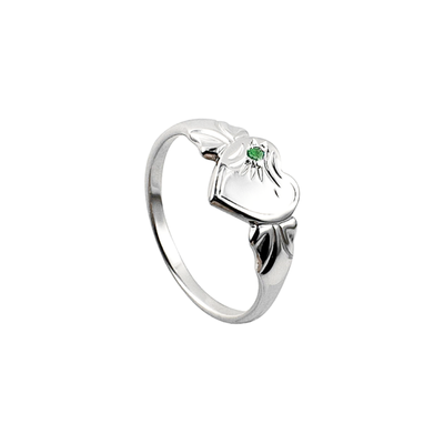 Sterling Silver Single Heart May Birthstone Signet Ring Size F