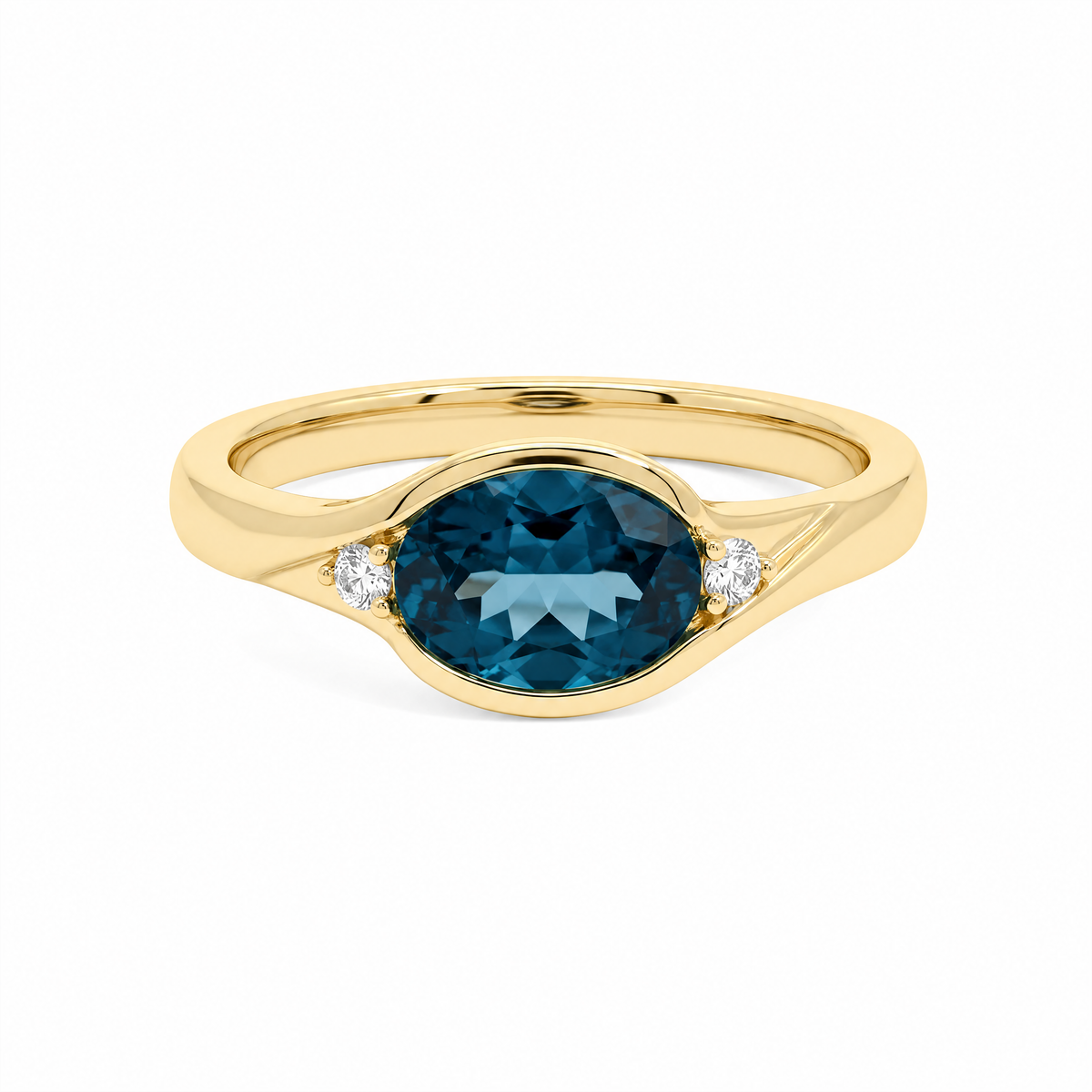 9ct Yellow Gold London Blue Topaz & Lab Grown Diamond Ring