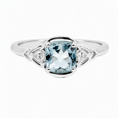 9ct White Gold Aquamarine & Lab Grown Diamond Dress Ring