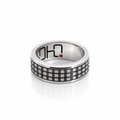 Men's Sterling Silver Oxidised Patterned Wedding Ring