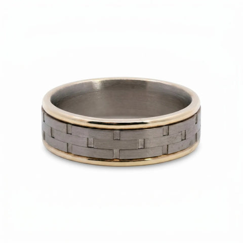Men's 9ct Yellow Gold And Titanium Geometric Patterned Wedding Ring