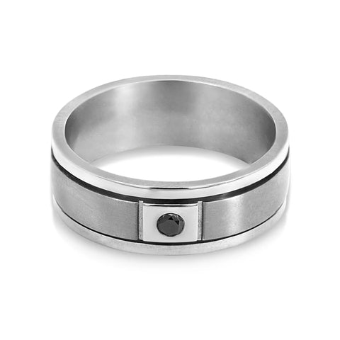 Men's Titanium & Black Diamond Wedding Ring