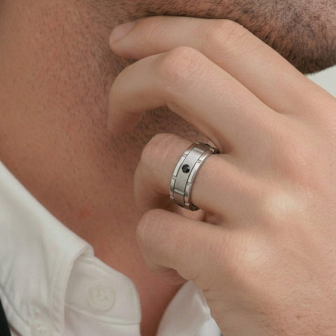 Men's Titanium Black Diamond Wedding Ring - alternate view