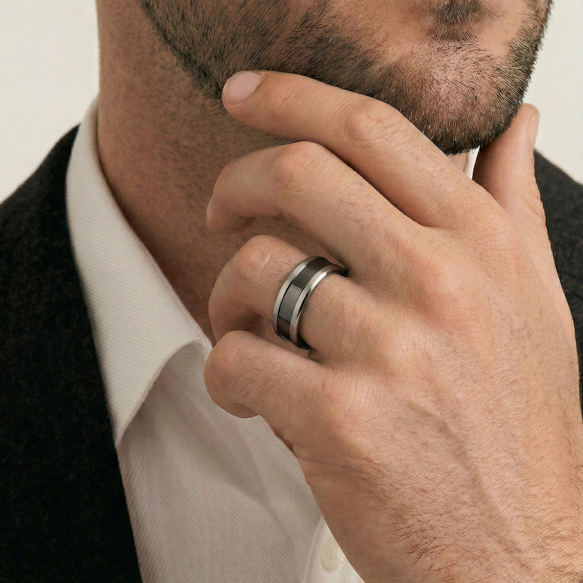 Men's Titanium & Black Zirconium Wedding Ring