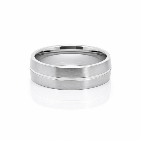 Men's Titanium Satin & Polished Strip Wedding Ring