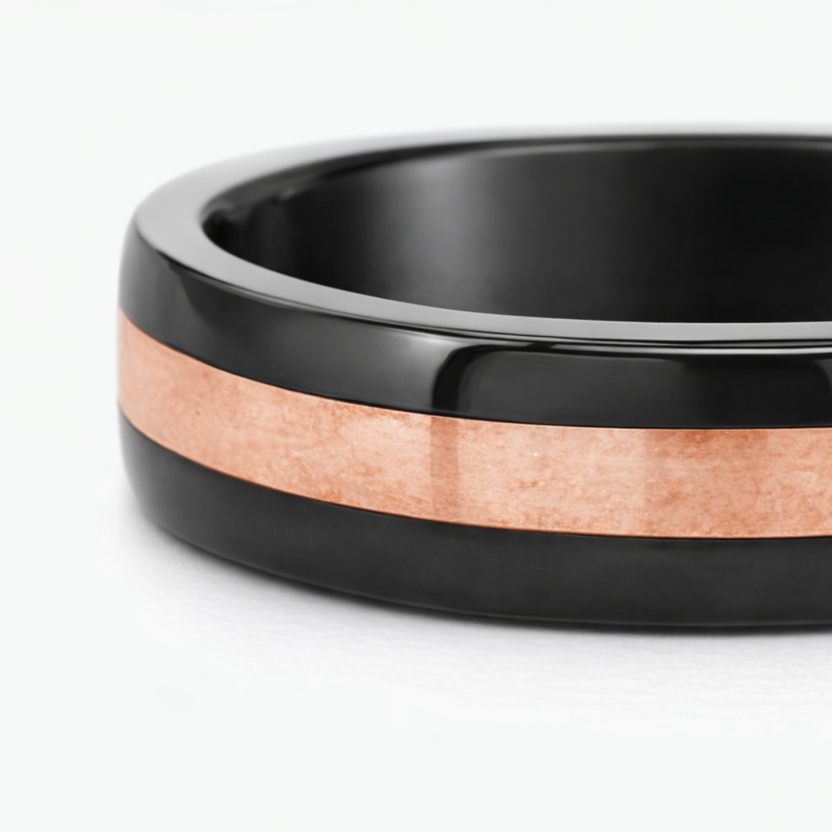 9ct Rose Gold & Black Zirconium Polished Men's Wedding Ring