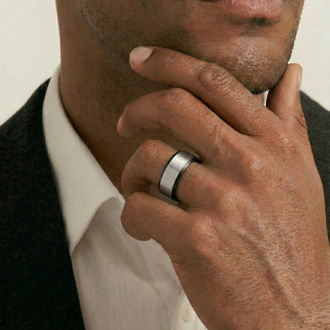Natural Zirconium & Black Zirconium Men's Wedding Ring - alternate view