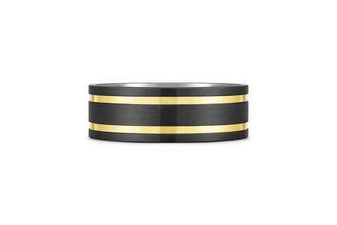 9ct Yellow Gold & Black Zirconium Men's Wedding Ring