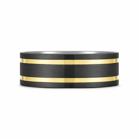 9ct Yellow Gold & Black Zirconium Men's Wedding Ring