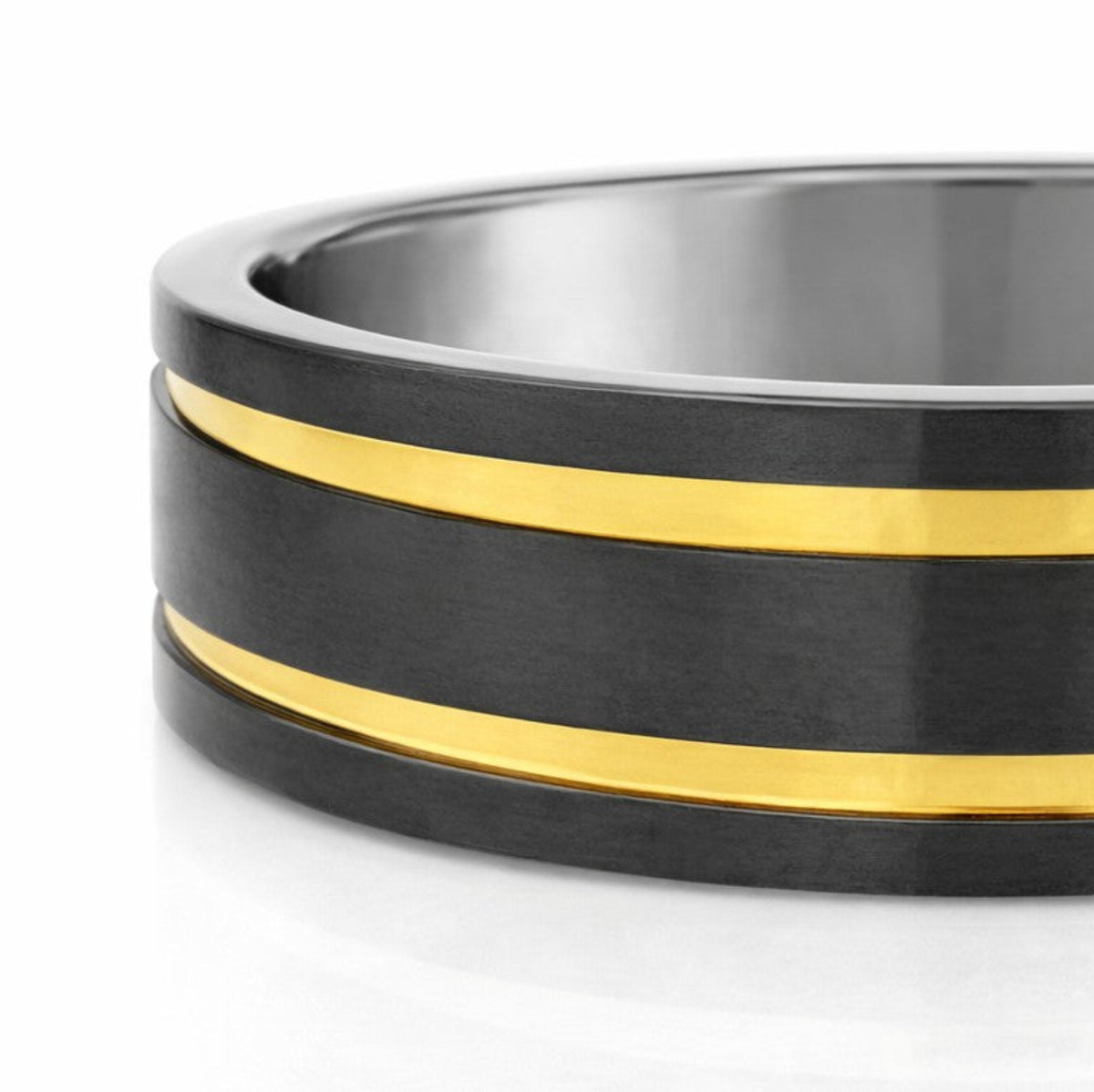 9ct Yellow Gold & Black Zirconium Men's Wedding Ring