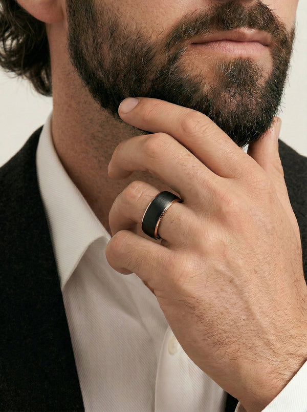 Men's 9ct Rose Gold And Carbon Fibre Wedding Ring - alternate view