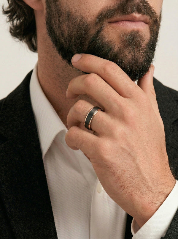 Men's 9ct Rose Gold & Carbon Fibre Wedding Ring - alternate view