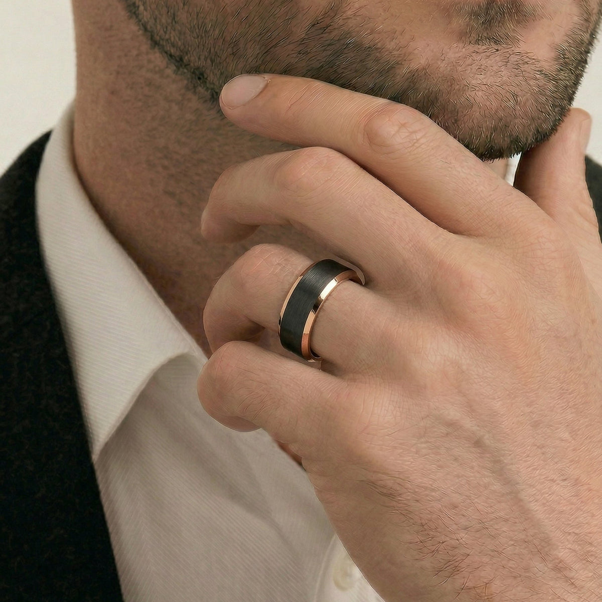 Men's 9ct Rose Gold And Carbon Fibre Wedding Ring