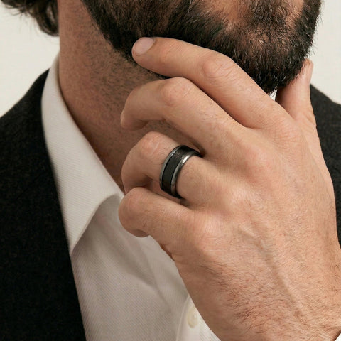 Men's Tantalum & Carbon Brushed Fitted Wedding Ring - alternate view
