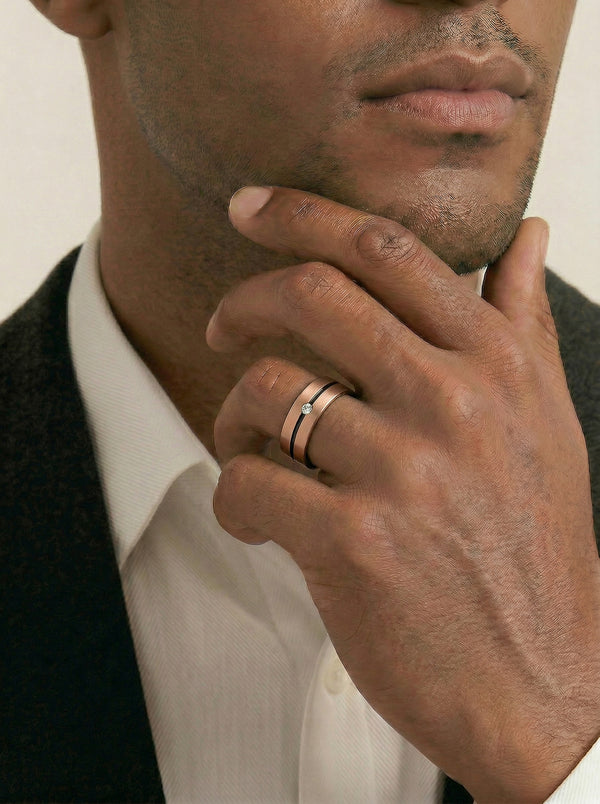 9ct Rose Gold & Tantalum Diamond Set Men's Wedding Ring - alternate view