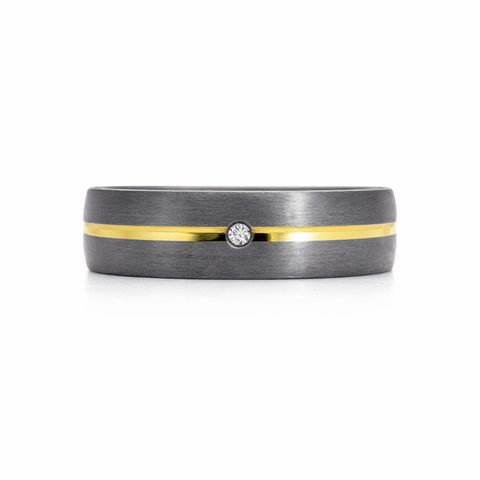 Men's Tantalum & 9ct Yellow Gold Diamond Set Wedding Ring