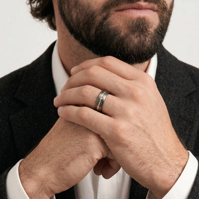 Men's Tantalum & 9ct Yellow Gold Diamond Set Wedding Ring - alternate