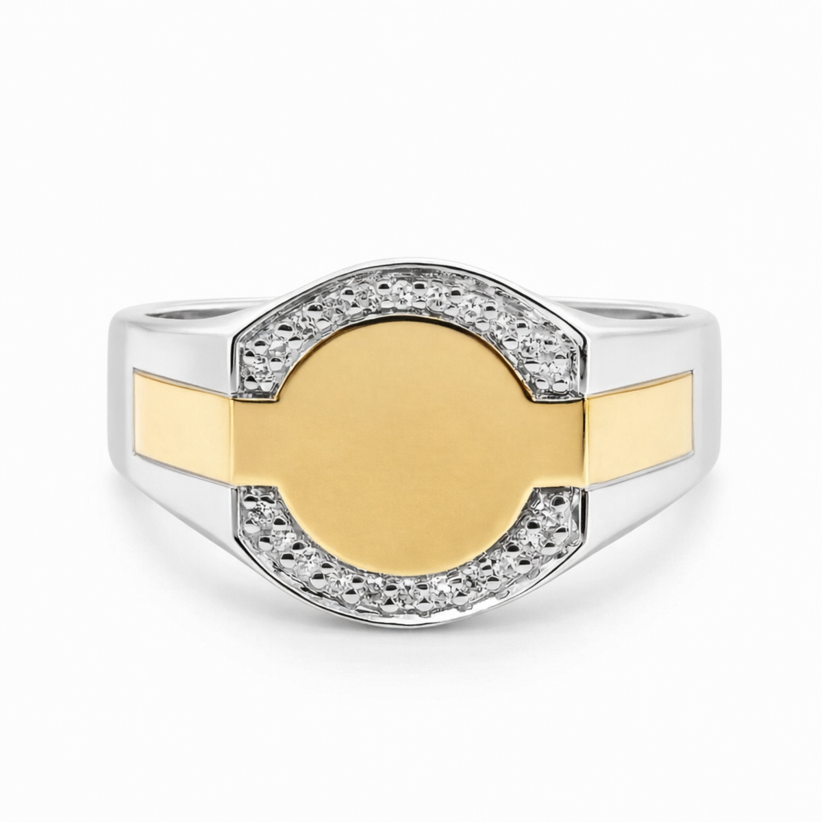 Men's 9ct Yellow Gold & Sterling Silver Cubic Zirconia Set Signet Ring