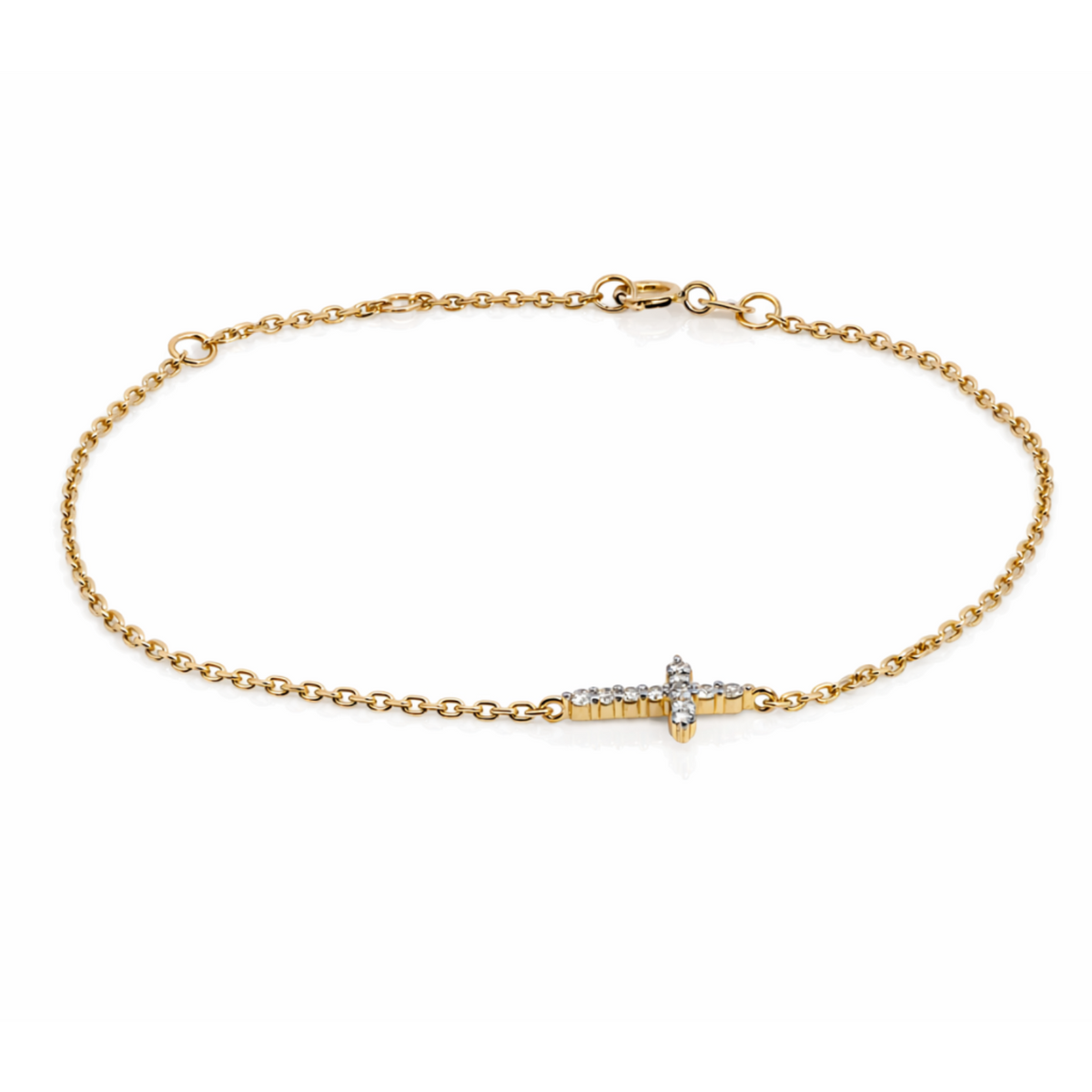 9ct Yellow Gold Delicate Bracelet With Diamond Set Cross
