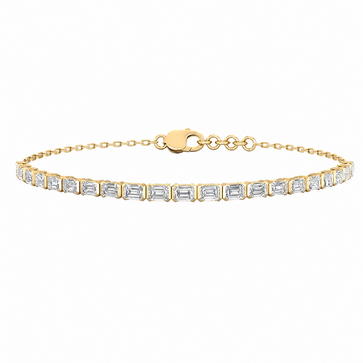 9ct Yellow Gold Emerald Cut Lab Grown Diamond Tennis Bracelet