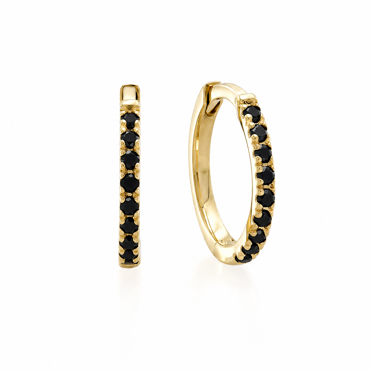 9ct Yellow Gold Black Diamond Huggie Earrings
