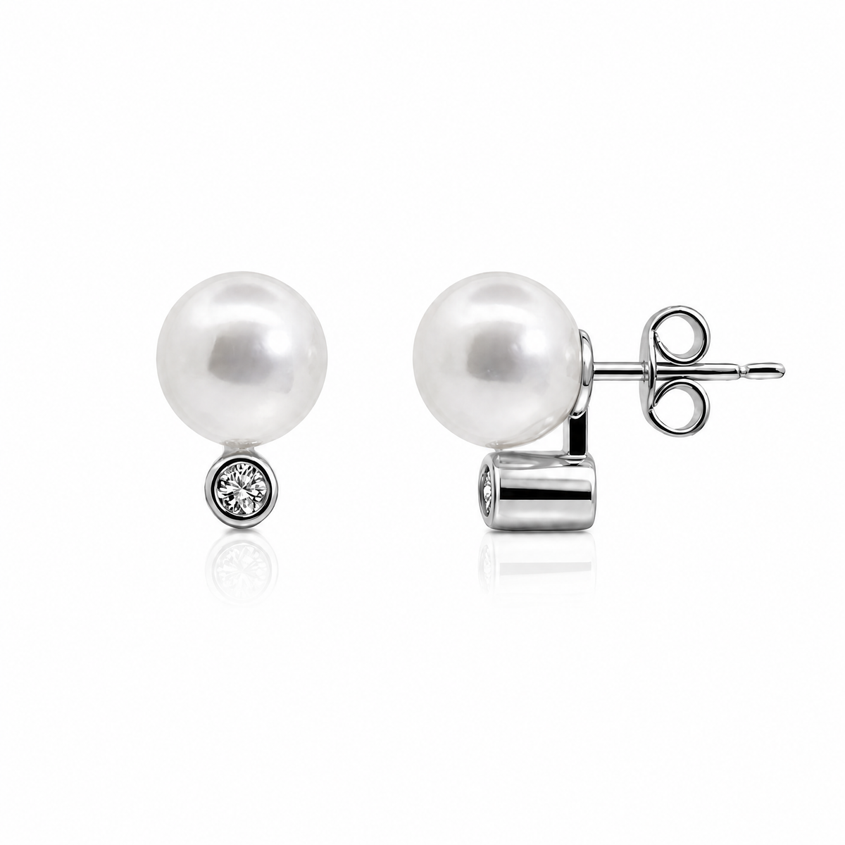 9ct White Gold Pearl And Diamond Earrings