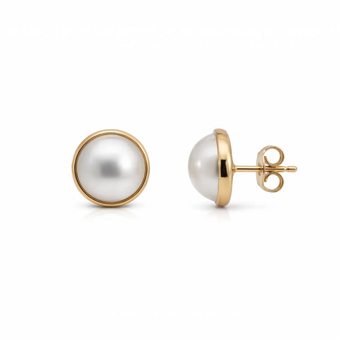 9ct Yellow Gold Mabe Pearl Earrings