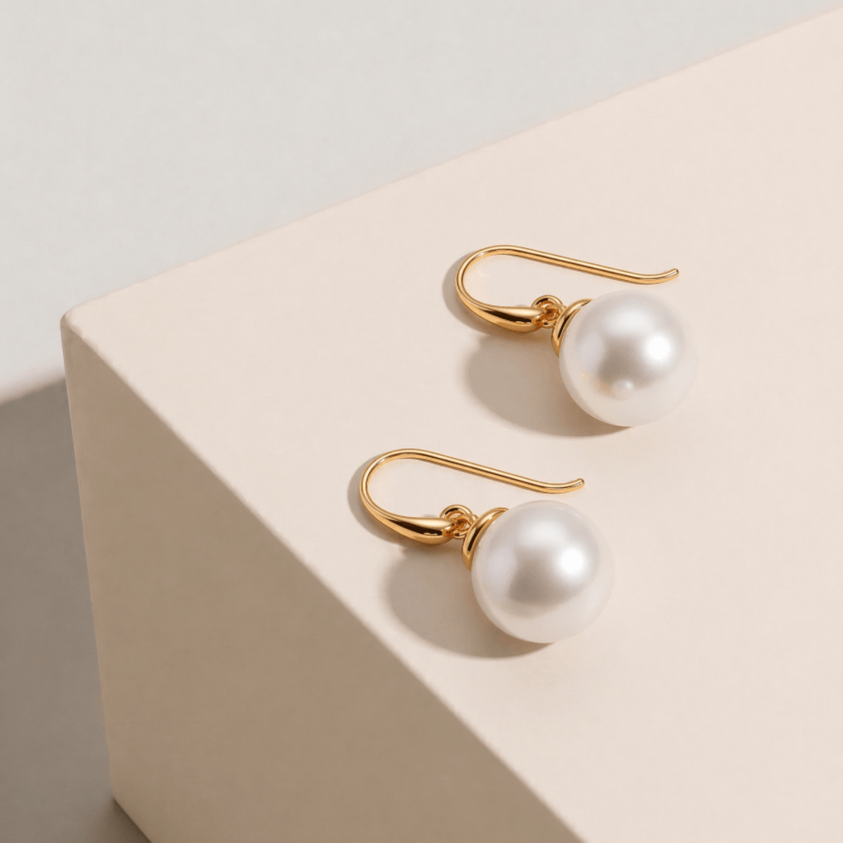 9ct Yellow Gold Button Pearl Hook Earrings