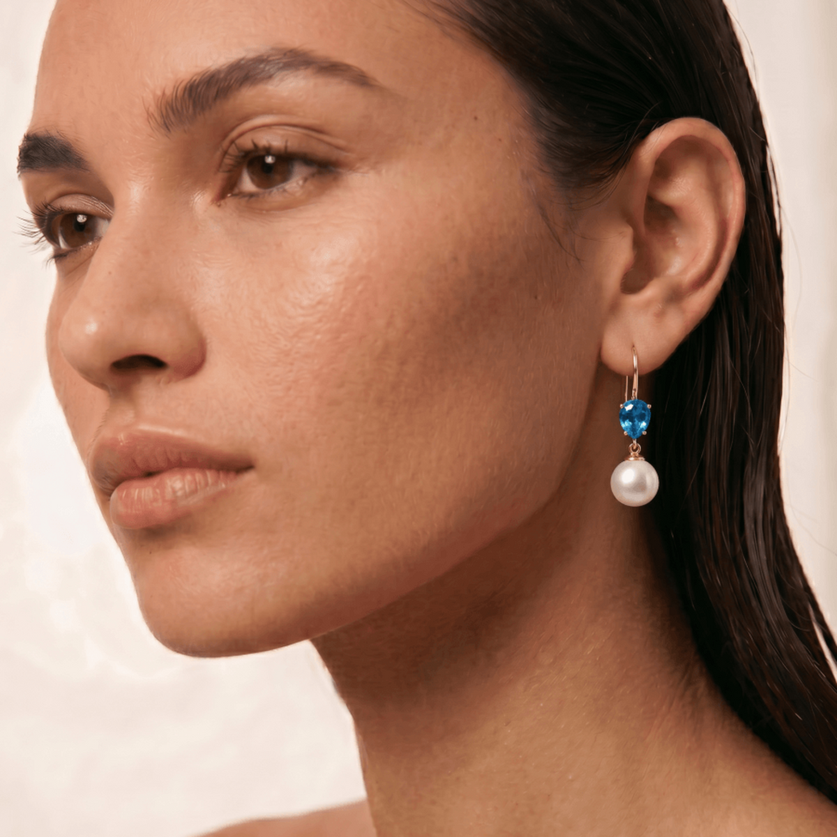 9ct Yellow Gold Freshwater Pearl and Topaz Drop Earrings