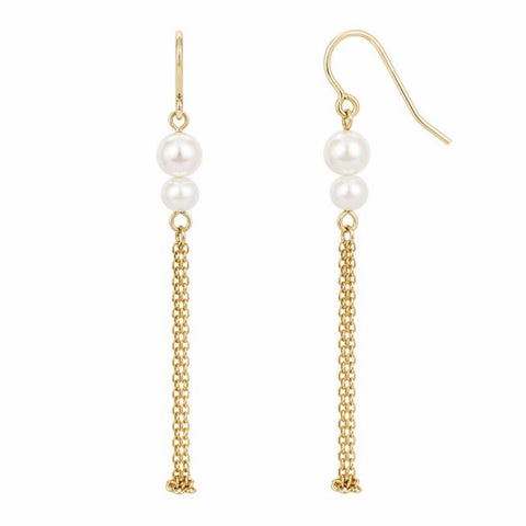 9ct Yellow Gold Double Freshwater Pearl Drop Earrings