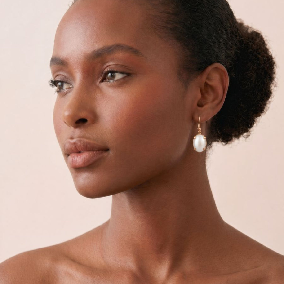 9ct Rose Gold Oval Mabe Pearl Drop Earrings