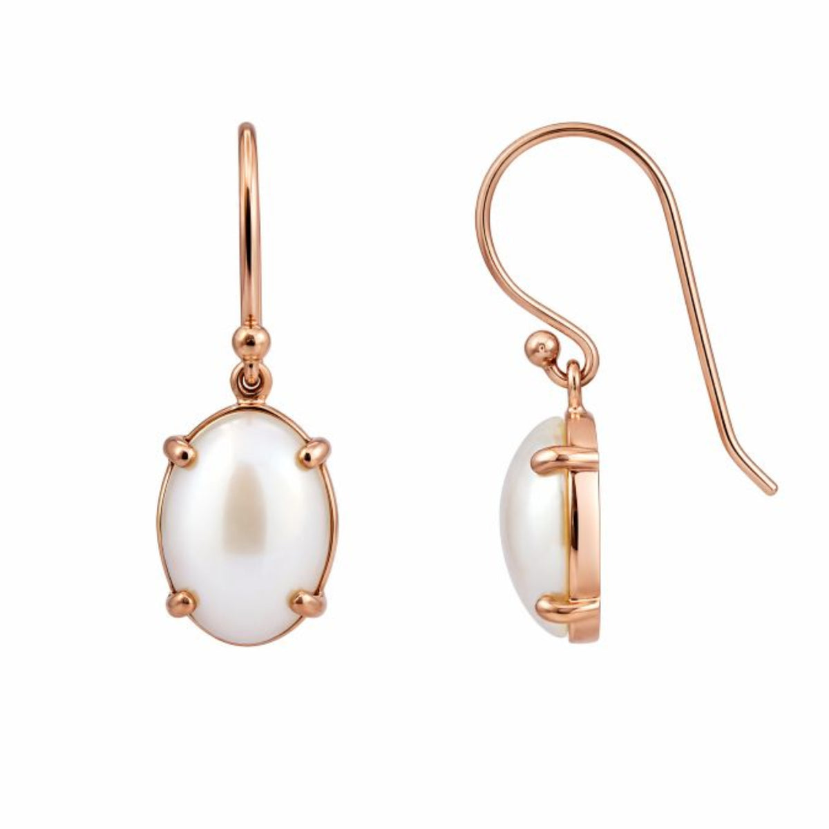 9ct Rose Gold Oval Mabe Pearl Drop Earrings