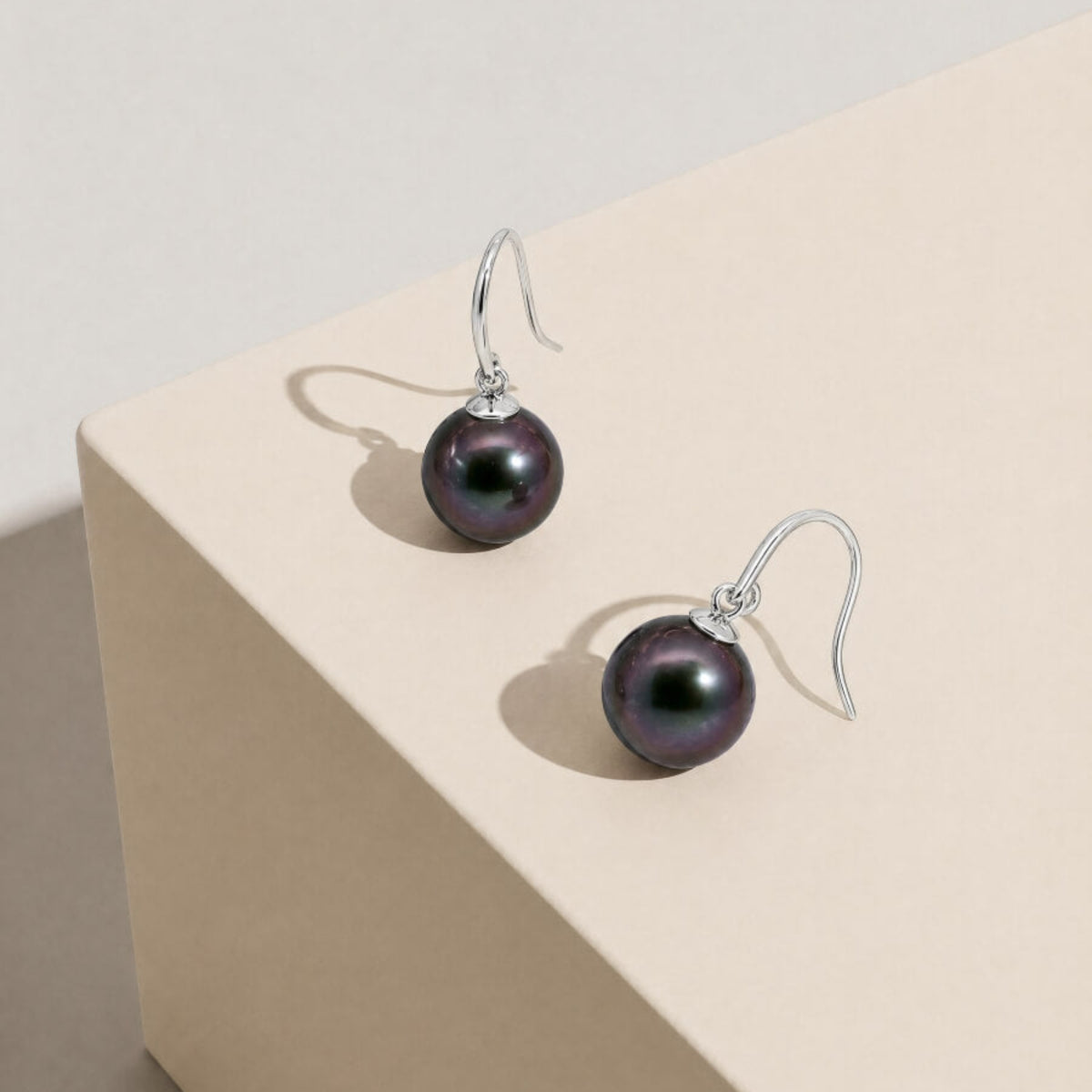 9ct White Gold Tahitian Hook Earrings