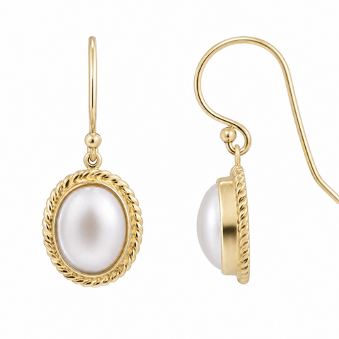 9ct Yellow Gold Oval Mabe Pearl Drop Earrings