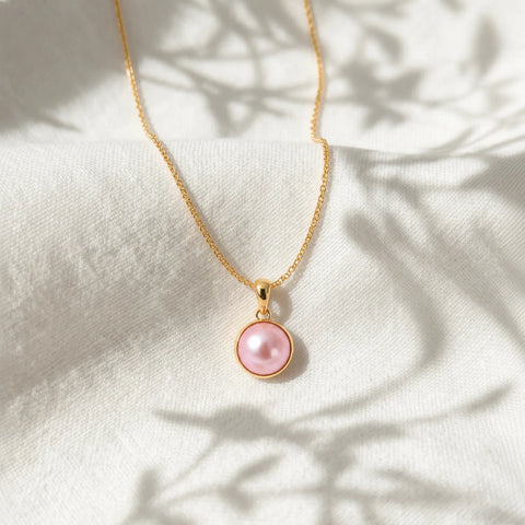 9ct Yellow Gold Round Bezel Set Pink Mabe Pearl Pendant - alternate view