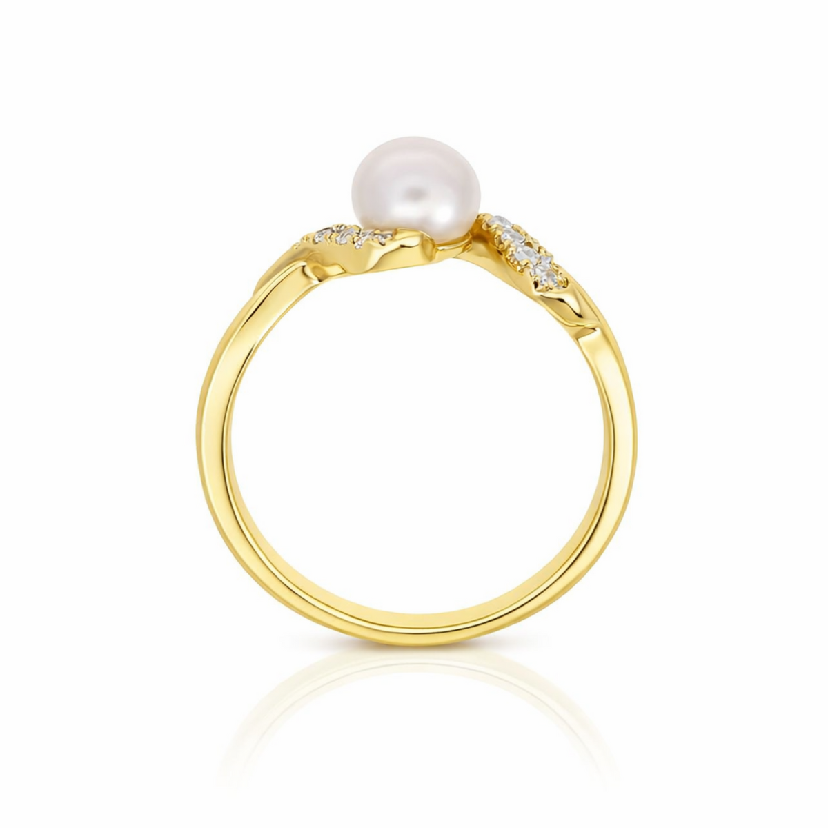 10ct Yellow Gold Pearl and Diamond Swirl Ring