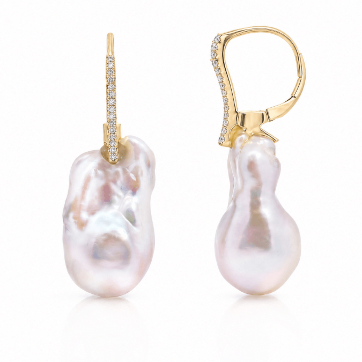 14ct Yellow Gold Baroque Pearl and Diamond Drop Earring