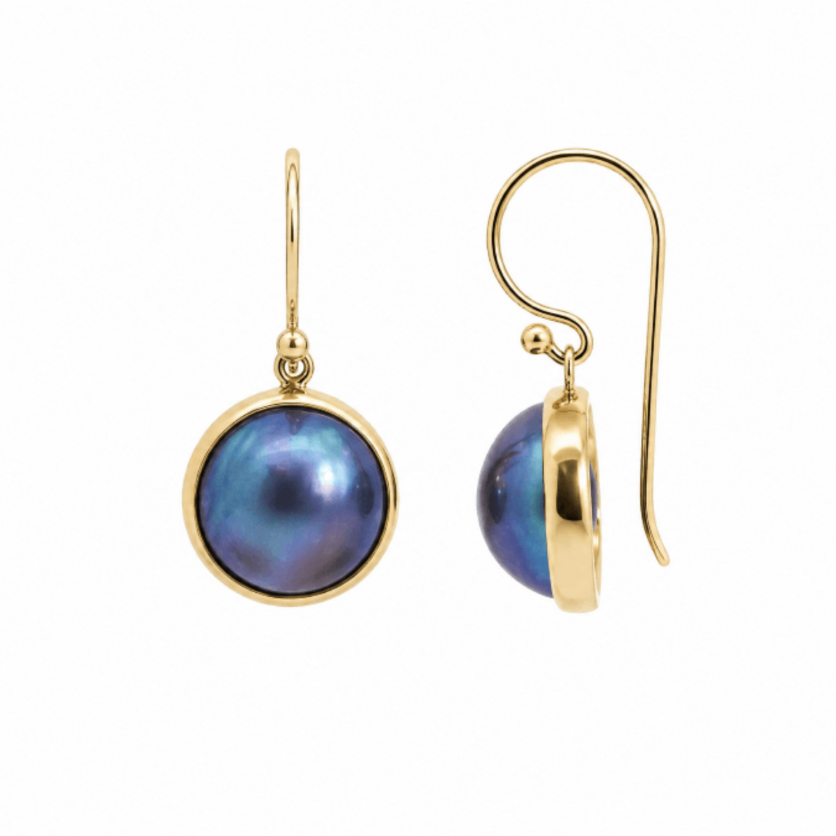 9ct Yellow Gold Blue Mabe Pearl Drop Earrings