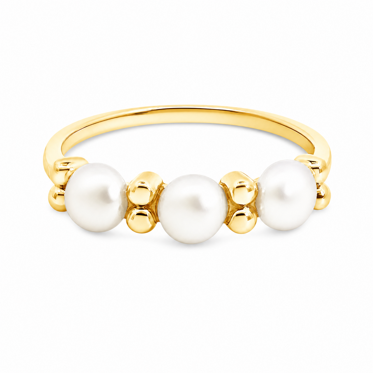 9ct Yellow Gold Freshwater Pearl And Gold Beaded Dress Ring