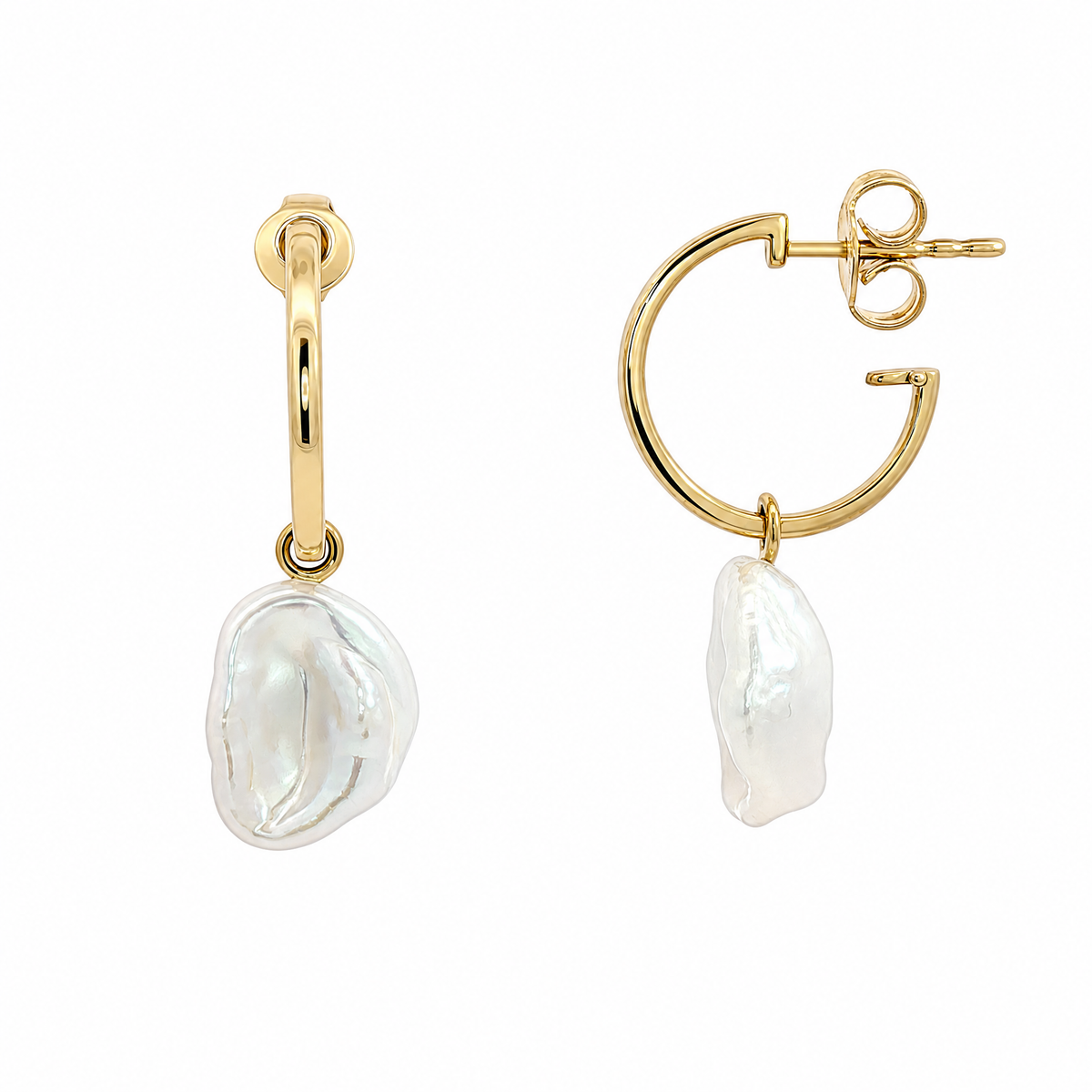 9ct Yellow Gold Hoops With Keshi Baroque Pearl Drop