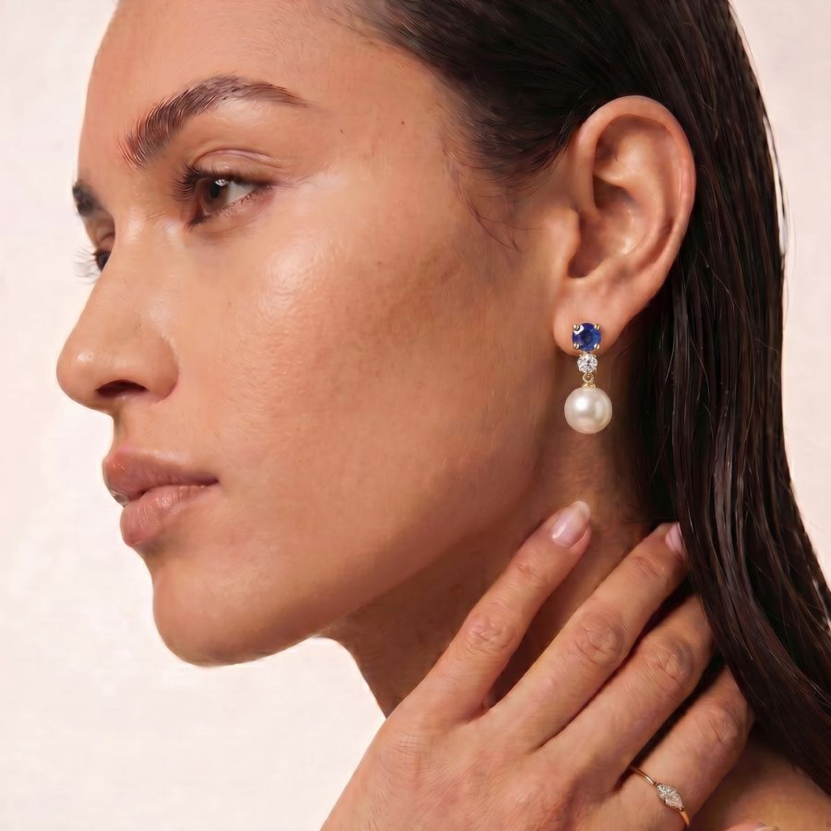 9ct Yellow Gold Sapphire, Pearl And Diamond Stud Drop Earring