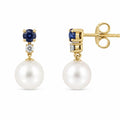 9ct Yellow Gold Sapphire, Pearl And Diamond Stud Drop Earring