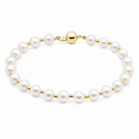 14ct Yellow Gold Bead And Freshwater Pearl Bracelet