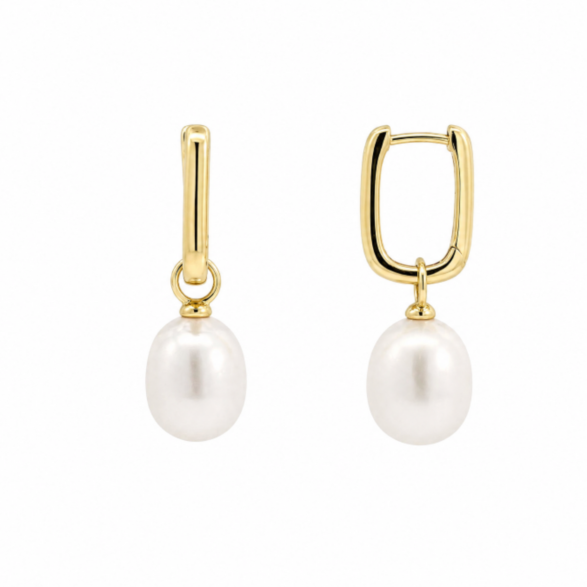 9ct Yellow Gold Huggies With Freshwater Pearl Drop