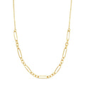 Yellow Gold Plated Figaro And Cable Chain Necklace