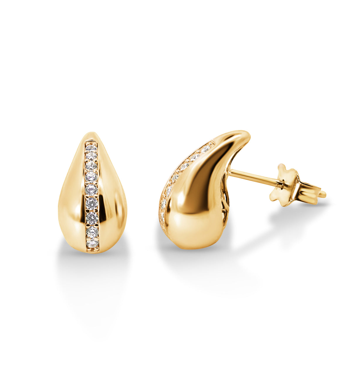 9ct Yellow Gold Teardrop Puff Earrings With Cubic Zirconia Detail
