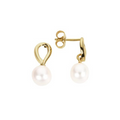 9ct Yellow Gold Open Teardrop Stud Earring With Freshwater Pearl